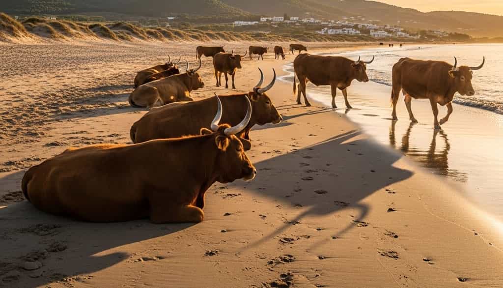 Vacas retintas en la playa de Zahara